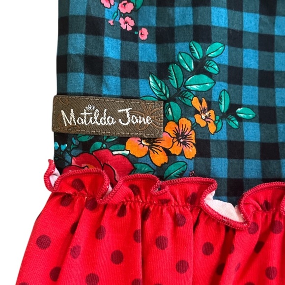 Girls New Matilda Jane Size 6 Vibrant Red Checkered Pattern Floral Design Tunic - Picture 8 of 12